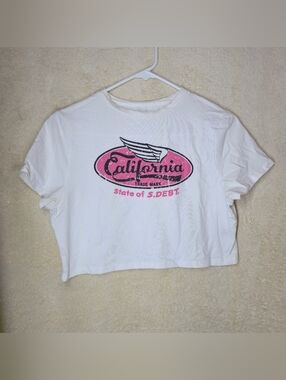 Shein Size L 8/10 Women's Crop Top White Graphic Print T-Shirt  "California "P